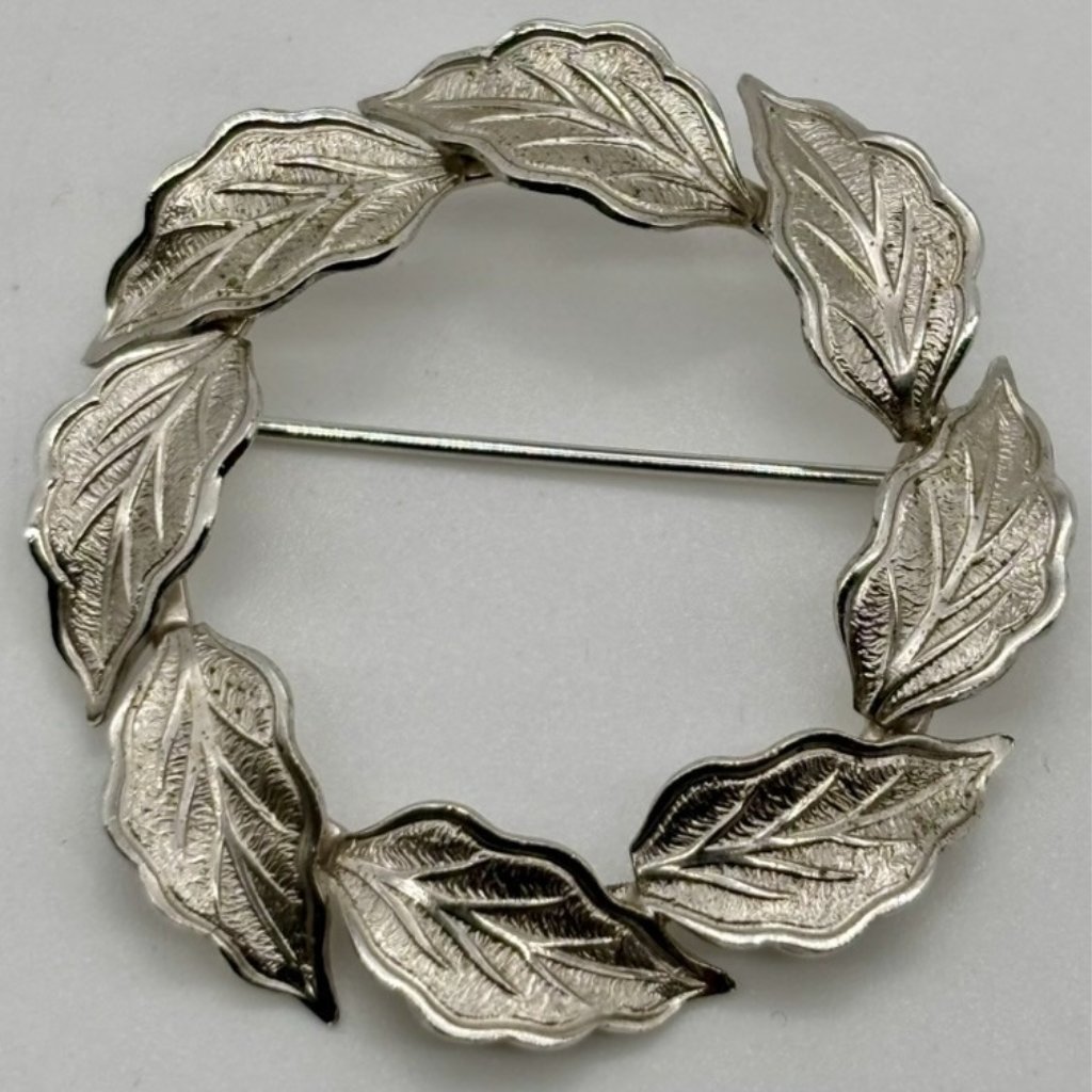 Vintage Wells Sterling Silver Wreath Brooch, Signed 